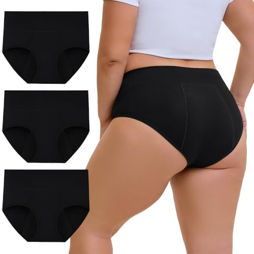 INNERSY periodiska underkläder stark blödning stora storlekar menstruation underkläder (XL-5XL) 3-pack, 3 svart, XXL