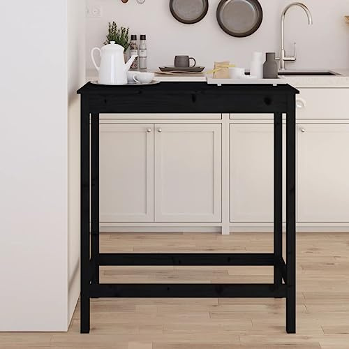 QUAHEAS Bartisch Schwarz 100x50x110 cm, Massivholz Kiefer Stehtisch für Küche Esszimmer, Stabiler Hoher Holztisch Modernes Design, Perfekt für Frühstück und Gesellige Runden