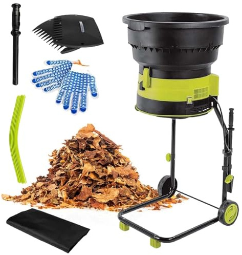 Biotrituratore Elettrico 2500W con Ruote, Trituratore Foglie da Giardino 8000RPM, Mulcher da Compostaggio, Sacco Raccoglitore, Hopper Ampio 54CM, Sicuro e Portatile(Powercordx20m)