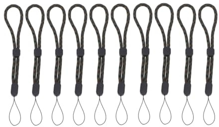 BESPORTBLE Pulseras Ajustables de Nylon Anticaída para Teléfono Celular y Cámara, 10 Piezas, Color Negro, Resistentes y Cómodas para Viajes al Aire Libre