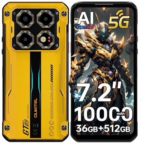 OUKITEL WP60 5G Outdoor Handy - 36GB+512GB/2TB Outdoor Smartphone Ohne Vertrag 7,2 120Hz Display 10000mAh Android 15 baustellenhandy, 108MP+32MP+8MP-Nacht/IP68 Wasserdicht Handy Dual SIM 5G/NFC/GPS
