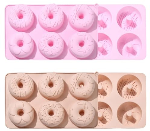UR URLIFEHALL 2 Pcs Doughnut Silicone Moulds 6 Cavity Donut Shape Chocolate Moulds for Baking Jelly Candy Cake Decoration Biscuit Dessert