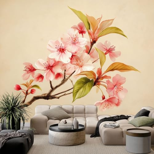 Generico Fotomurale 3D Carta Da Parati Fiori di ciliegio ad acquerello 300x210 cm Murales Panoramica 3D, Carta Da Parati Fotomurale Arte Moderna per Soggiorno, Camera Letto