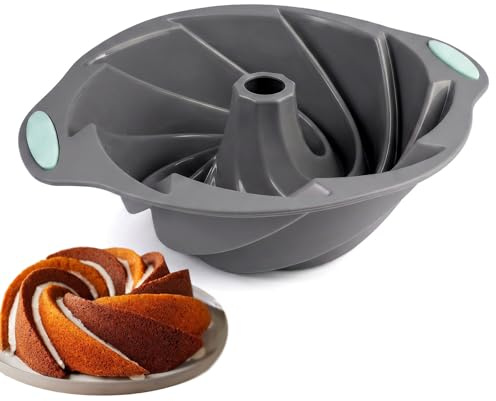 Gugelhupfform, silikonkakform, 21 cm, kakform, gugelhupp, silikonbakform, Gugelhupp, kakformar, silikon, marmorkakformar för kakor, gudmat, gelatin, bröd, non stick och lättskött (grå)
