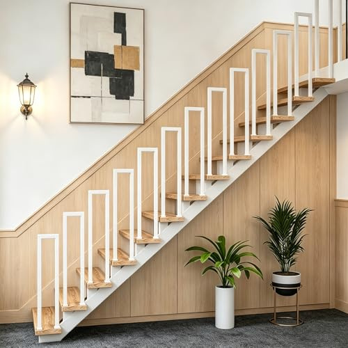 U-Shaped Stair Rail, Handrails for Outdoor Steps, Stainless Steel Hand Rails for Outdoor Steps, Non-Slip Hand Rail Metal Stair Railing, Industrial Handrail（White, 35CM-Right Angle）