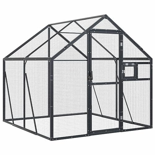 Teenpull voljär, antracit av aluminium, 1,79 x 2 x 1,85 m, fågelbur med nätnät och låsbar dörr, fristol för papegojor, parakiter, små djur, lämplig för trädgård, balkong, vardagsrum