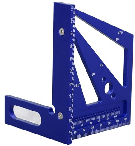 Garosa Righello di Misurazione Multiangolo 3D Strumento Quadrato per la Lavorazione del Legno in Lega di Alluminio Goniometro da 22,5 a 90 Gradi per la Misurazione del Layout in Officina di (BLUE)