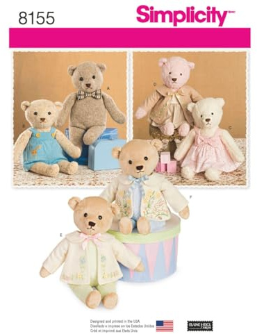 Simplicity 8155 Make Your Own Teddy Bear with Accessories and Clothes Sewing Pattern, 6 Pieces