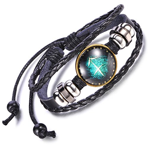 Feilok Elegant 12 Sternbild Unisex Verstellbar Armbänder Armband Legierung Leder Beads Seil Armkette Armreif, Farbe: Schwarz und Blau