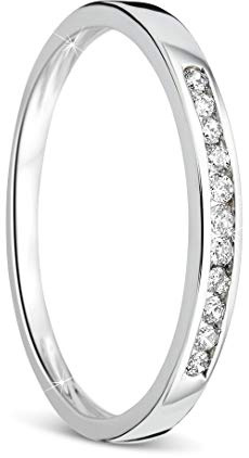 OROVI Damen-Ring Memoire Hochzeitsring Weißgold 9 Karat (375) Brillianten 0.10 carat Verlobungsring Diamantring