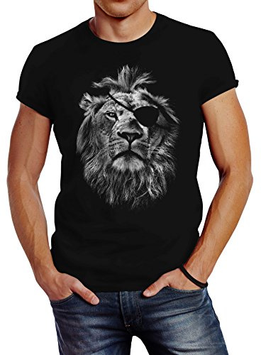Neverless Cooles Herren T-Shirt Löwe Print Aufdruck Motiv Slim Fit