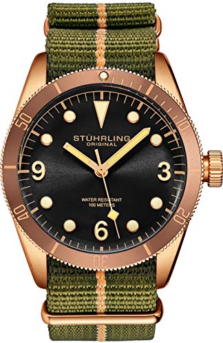Stuhrling Original Uhren für Herren - Taucheruhr - Herren Sportuhren Wasserdicht Schwarz Armbanduhr bis 100M - Nylon Analoguhr Japanisches Quarzuhrwerk - Herrenuhren Kollektion (Green)