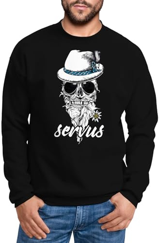 MoonWorks® Sweatshirt Herren Totenkopf Filzhut Bayern Skull Blume Servus Rundhals-Pullover