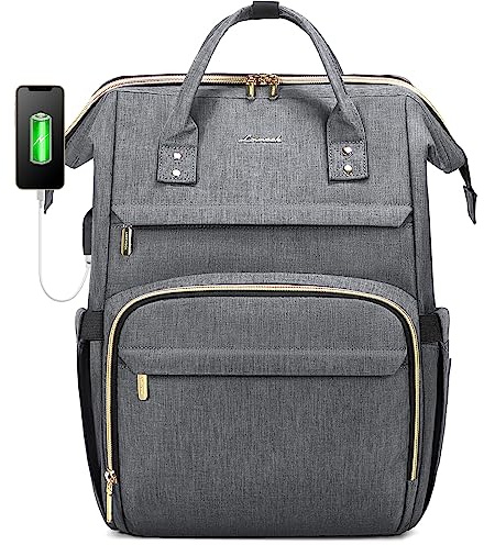 LOVEVOOK Laptop Ryggsäck Dam 15,6 tum Vattentät Business School Ryggsäckar med USB-laddningsport, rektangulär skolväska Skolryggsäck, för universitetsstudenter Lärare, Grå
