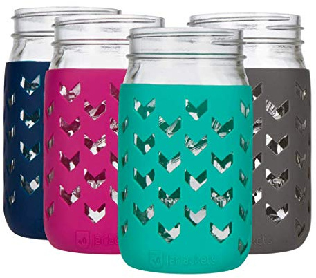 JarJackets Silicone Mason Jar Sleeve - Fits 32oz (1 quart) Jars (4, Multicolor)