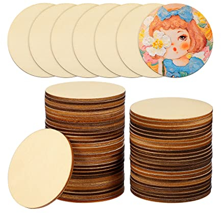 Wakauto Holzscheiben 6 cm Durchmesser 50 Stück Runde Unfertige Holzscheiben für Kunsthandwerk 6 cm für Kunsthandwerk Große Holzkreise für Holzhandwerk DIY-Projekte Tags