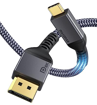 Maxonar USB C DisplayPort Kabel 1.4 8K@60Hz 4K@60Hz/144Hz/120Hz 5K@60Hz 2K@240Hz Thunderbolt 3/4 zu DisplayPort HBR3 Typ C DP 1.4 für M3/M2 MacBook Pro Mac Mini Galaxy S24-2M