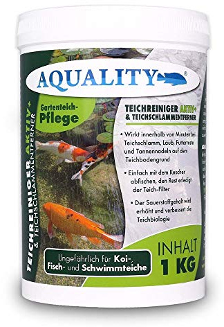 AQUALITY Teichreiniger & Teichschlammentferner (Wirkt innerhalb von Minuten - Teichschlamm, Laub, Futterreste und Tannennadeln), Inhalt:1 kg