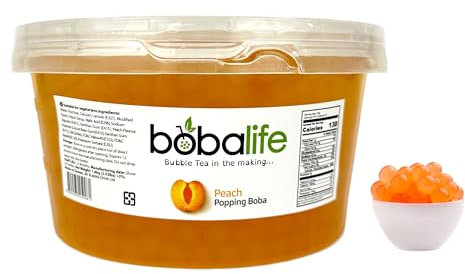 Bobalife Peach Flavoured Popping Boba 32 Servings (1.6kg), Fruit Juice Filled Boba Pearls for Bubble Tea, Iced Drinks, Desserts, Cocktails & Slush | Low Fat, Gluten-Free & Vegan