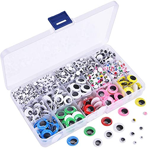 1500 Pcs Kunststoff Selbstklebend Puppe Augen Wiggle Glubschaugen Wackelaugen, Selbstklebend Wackelaugen für DIY Scrapbooking Handwerk Spielzeug Zubehör (Verschiedene Größen)1500PCS Googly Eyes