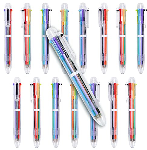 LAOYE 15 Stück Mehrfarbige Kugelschreiber 6in1 Multicolor Stifte Retractable Kugelschreiber 6 Farben Kugelschreiber Mehrfarbiger Stifte für Studenten Kinder Büro Schulbedarf