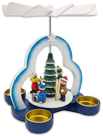 Wichtelstube-Kollektion Pyramide Weihnachten, Handbemalte und Lackierte Weihnachtsdeko Holz, Echtholz Weihnachtspyramide Holz, Detailreiche Kinderfiguren, Buntes Kunsthandwerk