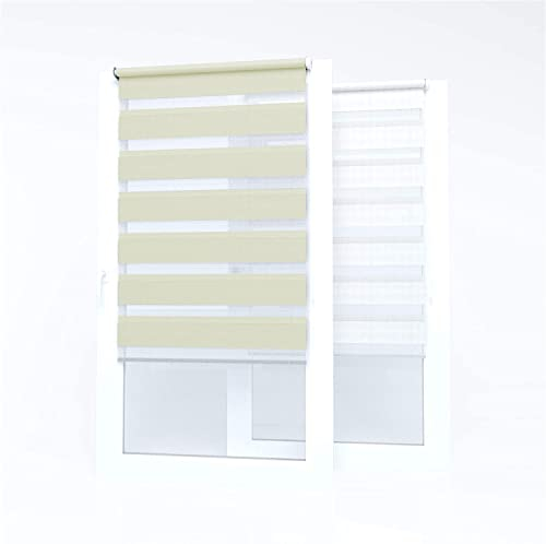 Market-Alley Doppelrollo Klemmfix Rollos ohne Bohren Klemmrollo Duo Rollo Fensterrollo lichtdurchlässig & verdunkelnd für Fenster und Tür (Ecru ; 95 x 150 cm ; BxH)