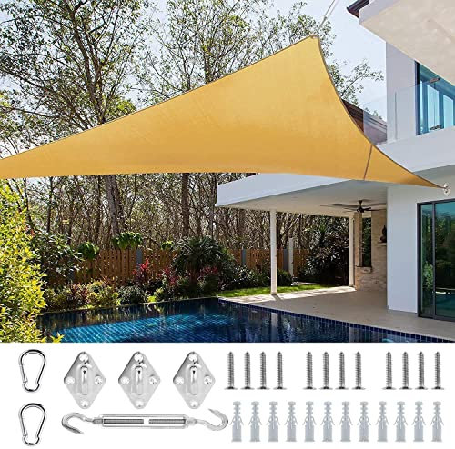Tenda a Vela ombreggiante,con Kit di Montaggio da 40 pezzi Tenda da Sole, Protezione Raggi UV, Vela Parasole, Adatto per Esterni, Terrazza, Giardino (300X300X300 cm triangolare)