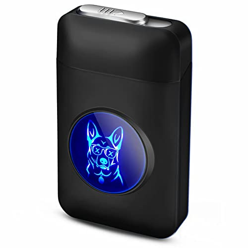 Cigarette Case with Lighter, USB Lighter 2 in 1 Rechargeable Flameless Windproof Lighter, Gift for Women, Men, Father, Mother (Color : Black Shepherd)