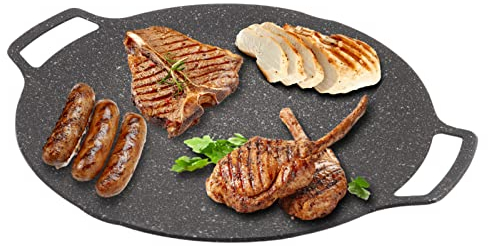 Griddle Plate for Gas Hob, Grill Pan, Round Teppanyaki Pan High Thermal Conductivity Aluminium Alloy Griddle Pan for Healthy and Delicious Cooking Universal Type 36cm