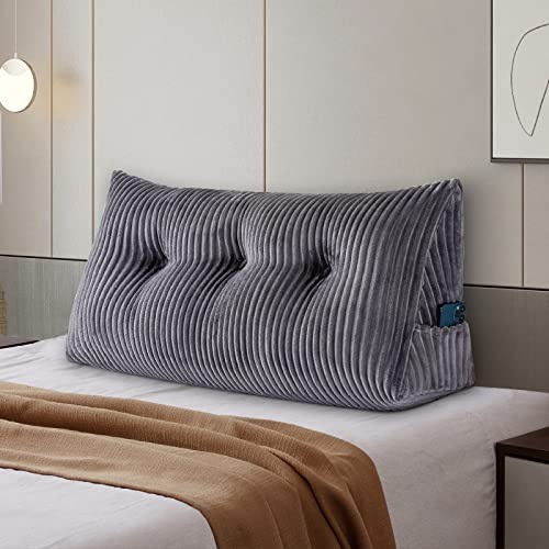 SLIGUY Rückenkissen Lang Keilkissen Lendenkissen, Bett-Rückenstütze Keilform Rückenstützkissen Stützkissen Sitzkissen für Bett Sofa Kopfteil Lesekissen Kopfteilkissen(100 x 50 x 20 cm, grau)