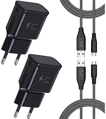 2er-Pack USB Ladegerät Stecker, Schnellladegerät mit 2M Nylon Ladekabel,Typ C Handy Netzteil Adapter für Samsung Galaxy A54 A53 A52 A51 A50 A34 A33 A14 A13 A12 S8 S9 S10 S20 S21 S22 S23 Plus Note 8