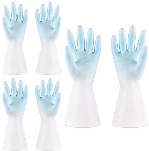 FCSHFC Wiederverwendbar Putzhandschuhe 3 Paare Gummihandschuhe Wasserdicht Rutschfest Dauerhaft Haushaltshandschuhe for Küche (Color : Blau, Size : L)