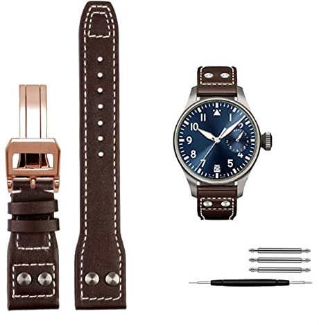 EPANO Echtes Leder Nieten Armband Für IWC Big Pilot Spitfire Rindsleder Faltschließe Uhr Männer Band 21mm 22mm, 21 mm, Achat