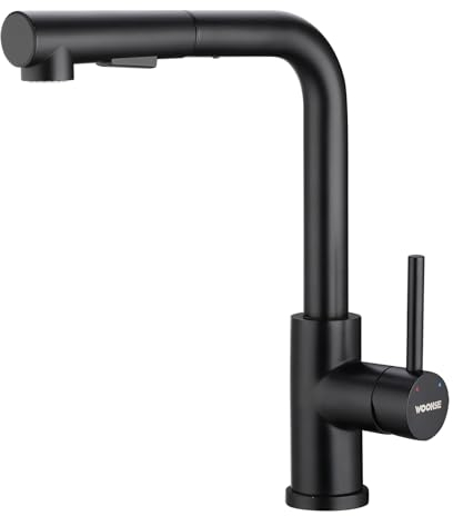 WOOHSE Robinet Cuisine Douchette, Mitigeur Cuisine Noir avec Douchette, Robinet Douchette rotatif à 360 °, Robinet Evier haute pression avec 2 types, Robinet Cuisine Noir