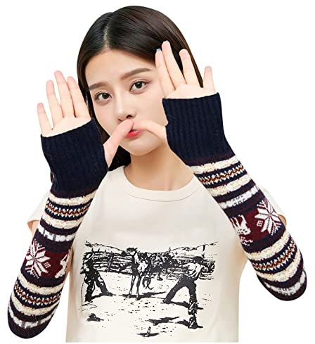 HANXIULIN Halb Fingerlose Handschuhe mit Daumenloch Damen Wolle Pulswärmer mit Daumenloch Strick Warme Handschuhe Pulswärmer Winter