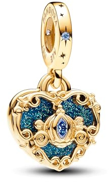 Pandora Disney Colgante en forma de corazones dobles chapado en oro de 14 quilates con elegantes circonitas cúbicas de color azul claro y esmalte azul brillante