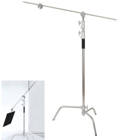 ECUTEE C Stand Stativ Lichtstativ C Förmiger Ständer Static Galgenstativ, 149-330cm Höhe Verstellbar Tripod Edelstahl Fotostativ Kamerastativ mit Auslegerarm Boom Arm, Max. Belastung 20 kg
