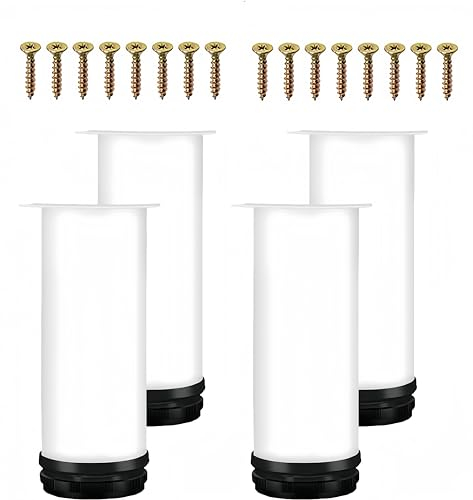 MIEGUIWOR 4 Stück Möbelfüße Verstellbar, Höhenverstellbare Füße(0-15mm) - Rostfreier Edelstahl (0.6mm) - ABS-Einsteller Schont Böden - für Schränke, Tische, Küche, Bad, DIY (weiß,8cm)