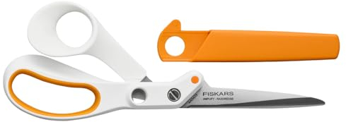 Fiskars Razor Edge Schneiderschere, Länge: 21 cm, Rostfreie Stahl-Klinge/Kunststoff-Griffe, Weiß/Orange, Amplify, 1070081
