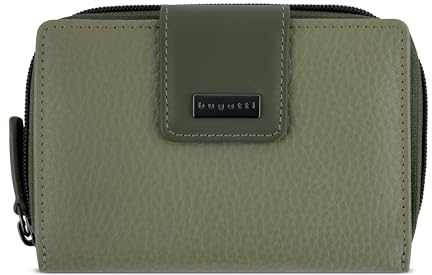 bugatti Sina Reißverschluss-Damenbörse S aus echtem Leder, Geldbörse für Frauen, grün