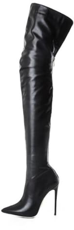 Ulalaza Stivali da donna in pelle da donna sopra gli stivali allungati gambe sexy stivali tacchi alti stivali invernali con cerniera a punta per il matrimonio e vocazione
