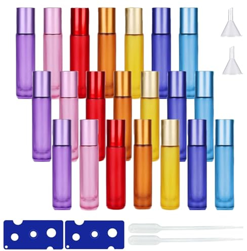 Hpamba 21 Piezas Botellas Roll On Cristal Para Aceites Esenciales Botella Roll On De Vidrio Rellenables Botellas De Rodillo De Aceite Esencial Rellenable Para Aceites Esenciales Aromaterapia Masajes