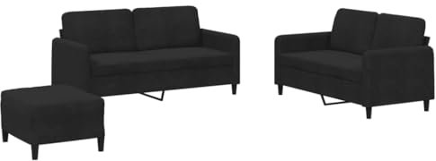 vidaXL Sofagarnitur 3-TLG., Sessel Couch mit Kissen Fußhocker, Sofa Wohnzimmersofa mit Armlehnen, Couchgarnitur Designsofa Sitzmöbel Polstermöbel, Schwarz Samt