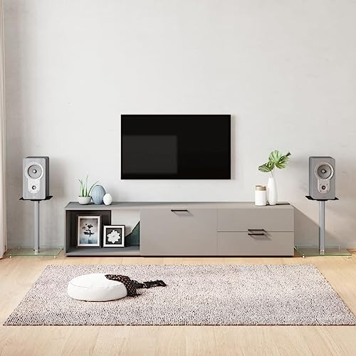 Universal Lautsprecherständer mit Glassockel, Speaker Floor Stands, 1 Paar Boxenständer, Speaker Stand für Regallautsprecher, Lautsprecher Standfuß, Silbern Hartglas 1 Säule