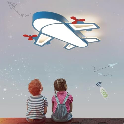 WJLL LED Flugzeug Deckenleuchte Moderne Kinderlampe 36W Dimmbar mit Fernbedienung Deckenlampe 50cm Metall Acryl Licht Jungen Mädchen Schlafzimmer Lampe Kinderzimmer Leuchte Innen Deckenbeleuchtung