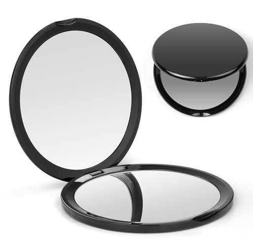 OSDUE Makeup Mirror, 10X Magnifying Mirror Compact Double Sided Mirrors, Handheld and Pocket,100mm Portable Travel Folding Mirrors, Black
