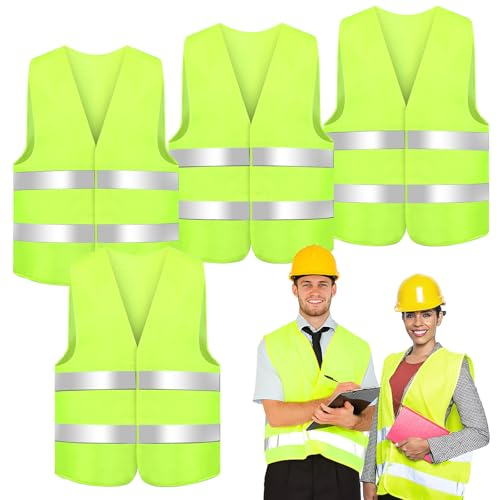 4 Piezas Chaleco Reflectante de Seguridad, Chaleco de Seguridad de Alta Visibilidad, Auto Chaleco Amarillo Reflectante, Tamaño Universal para Conductor, Limpiadores, Trabajadores