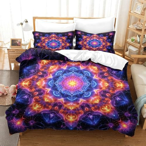 ENYISIYULO Bettwäsche Set Kaleidoskop Bettbezug Colorful Blume 3D Drucken Weiche BettwäSche Set Mikrofaser Bettbezug Und 2 Kissenbezug Für Mädchen Junge Kinder King（220x240cm）