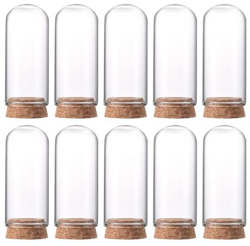 PATIKIL Clear Cloche Glass Dome, 10 Pack Glass Bell Jar Display Case Tabletop Centerpiece with Cork Base for LED Light Plants Home Decor 2.76x1.18inch